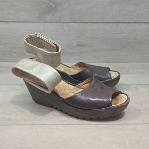 Fly London Women's Wedge Sandals Open Toe Shoes Sz 37/6.5-7